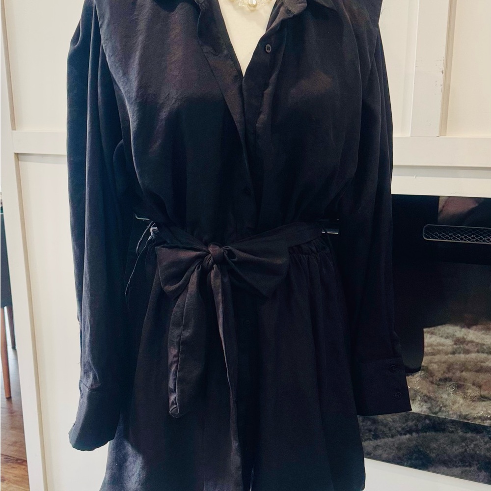 Chic Black Belted Shirt Dress